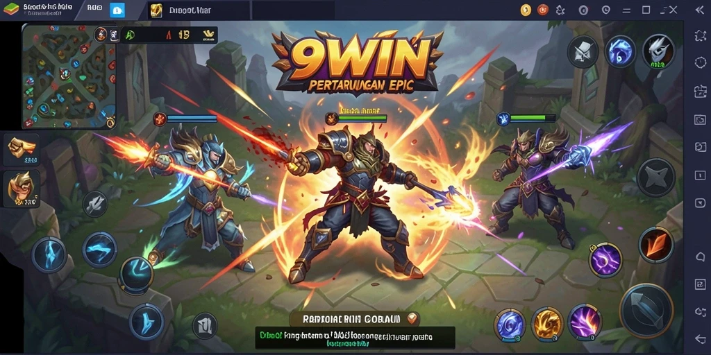 Screenshot gameplay 9WIN dengan aksi seru di arena MOBA.