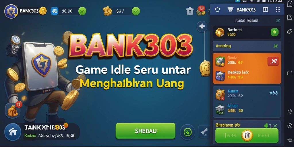 Tampilan gameplay BANK303 yang menampilkan keseruan manajemen bank Idle.
