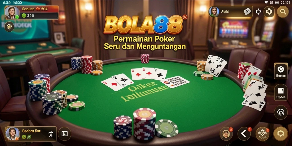 Screenshot gameplay seru BOLA88 menampilkan suasana meja poker.
