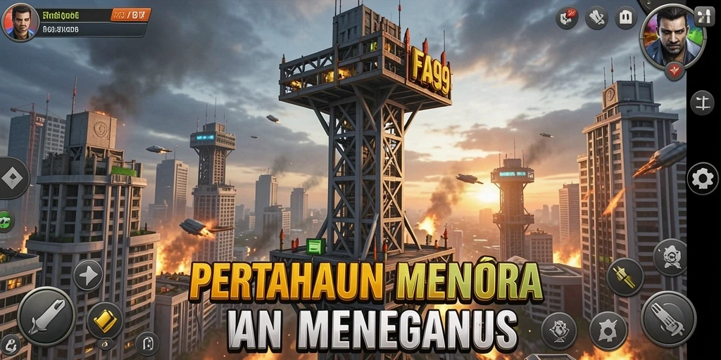 Tampilan gameplay menara pertahanan yang mendebarkan dan penuh strategi.