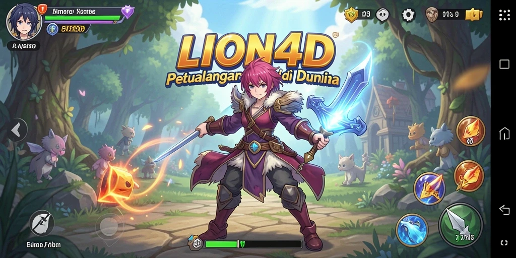 Tangkapan layar gameplay LION4D menampilkan pertarungan karakter anime yang dinamis.