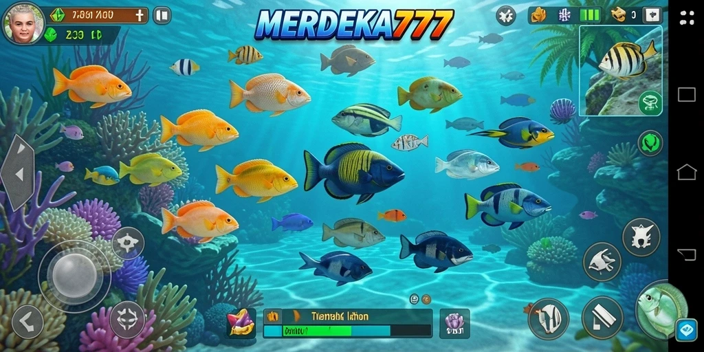 Tampilan gameplay seru MERDEKA777 saat menangkap ikan-ikan besar.