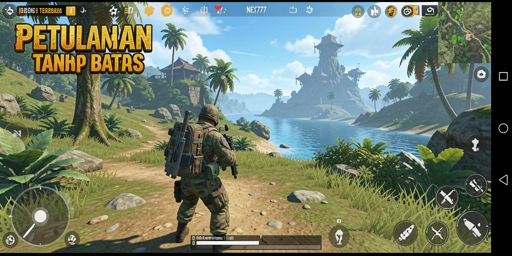 Tangkapan layar gameplay NEX777 menampilkan petualangan eksplorasi luas.