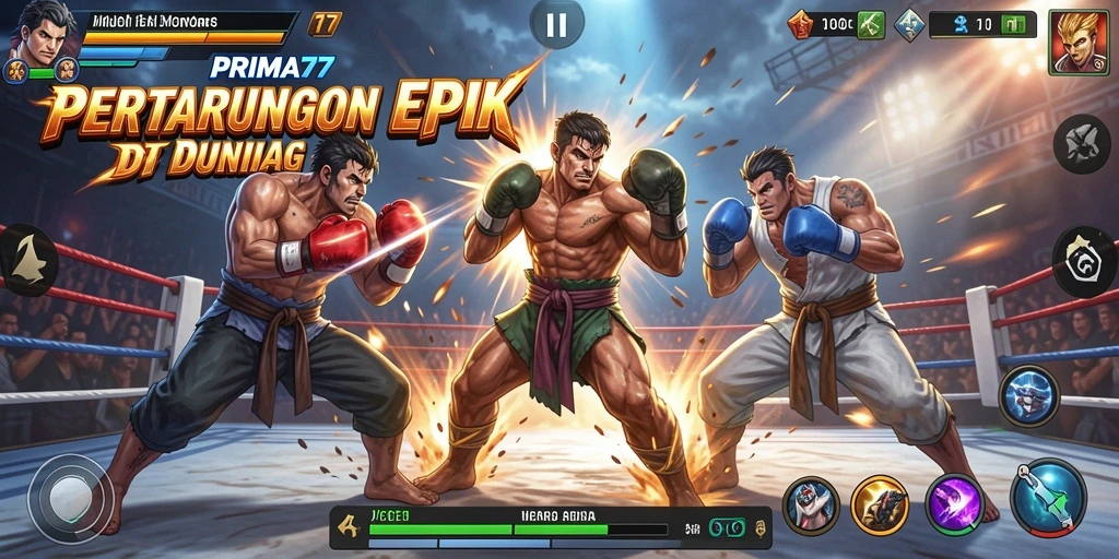 Tampilan gameplay <strong>PRIMA77</strong> yang mendebarkan dan penuh aksi pertarungan.
