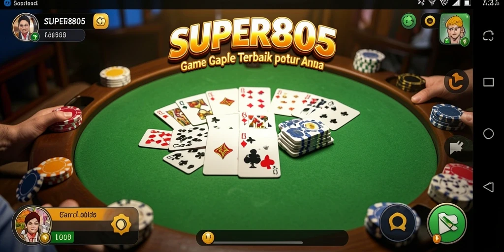 Screenshot utama SUPER805 menampilkan gameplay Gaple yang seru dan interaktif.