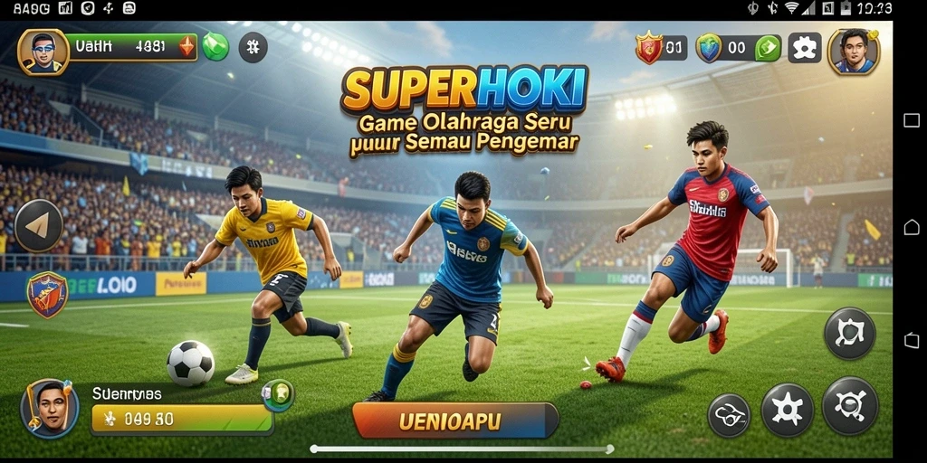 Tampilan gameplay mendebarkan dari SUPERHOKI yang menampilkan aksi olahraga.