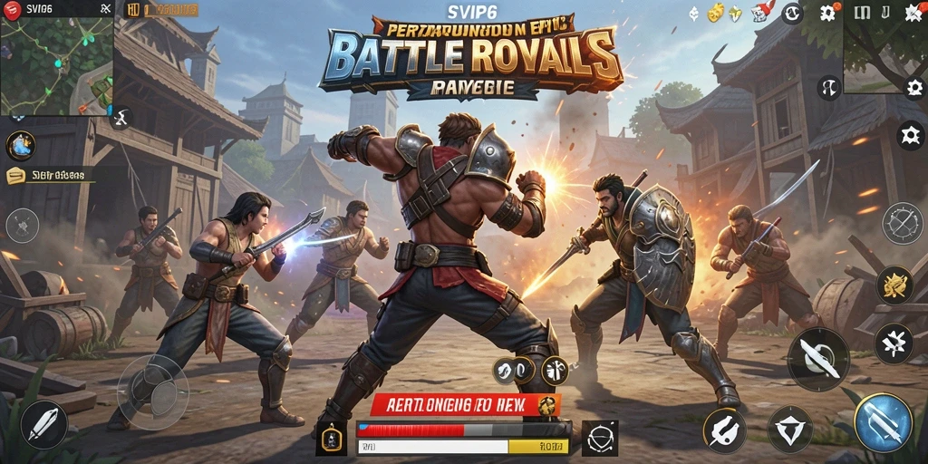 Screenshot utama SVIP6 menunjukkan aksi seru dalam pertempuran Battle Royale.