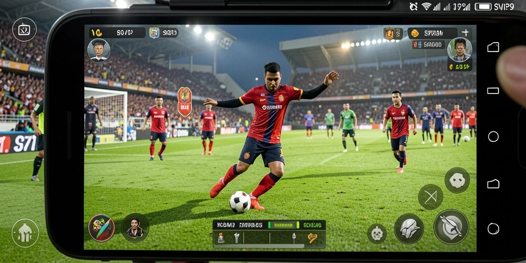 Gameplay SVIP9 yang seru dan realistis dalam pertandingan sepak bola.