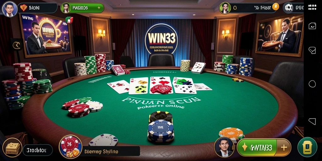 Screenshot gameplay WIN33 yang menunjukkan aksi poker mendebarkan.