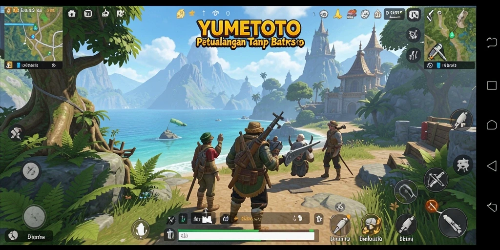 Tangkapan layar YUMETOTO menunjukkan pemandangan epik dari dunia terbuka.
